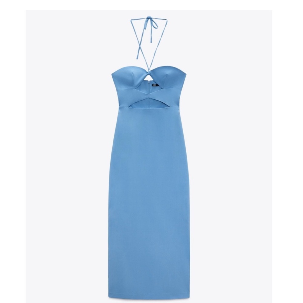 Zara Sky Blue Halter Midi Dress